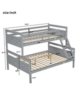 Simplie Fun Twin over Full Bunk Bed with ladder, Safety Guardrail, Perfect for Bedroom, Gray