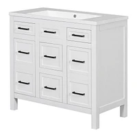 Streamdale Furniture 36" Bathroom Vanity Cabinet with Resin Integrated Sink - 4 Drawers, 2 Doors