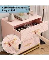 gaomon 3 Drawer Dresser, Wood Chest Drawers with Storage for Closet, Bedroom, Drawers Dresser Modern Bedside Nightstand with Gold Handles, Pink_15.8"D