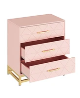 gaomon 3 Drawer Dresser, Wood Chest Drawers with Storage for Closet, Bedroom, Drawers Dresser Modern Bedside Nightstand with Gold Handles, Pink_15.8"D