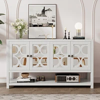 Streamdale Furniture Elegant Retro Console Cabinet with Mirrored Doors and Warm Wood Accents