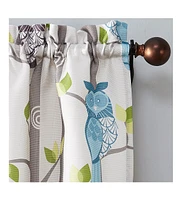 No. 918 Hoot Owl Print Semi-Sheer Rod Pocket Kitchen Curtain Tier Pair