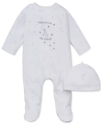 Little Me Baby Boys or Girls Welcome To World Footed Coverall and Hat, 2 Piece Set