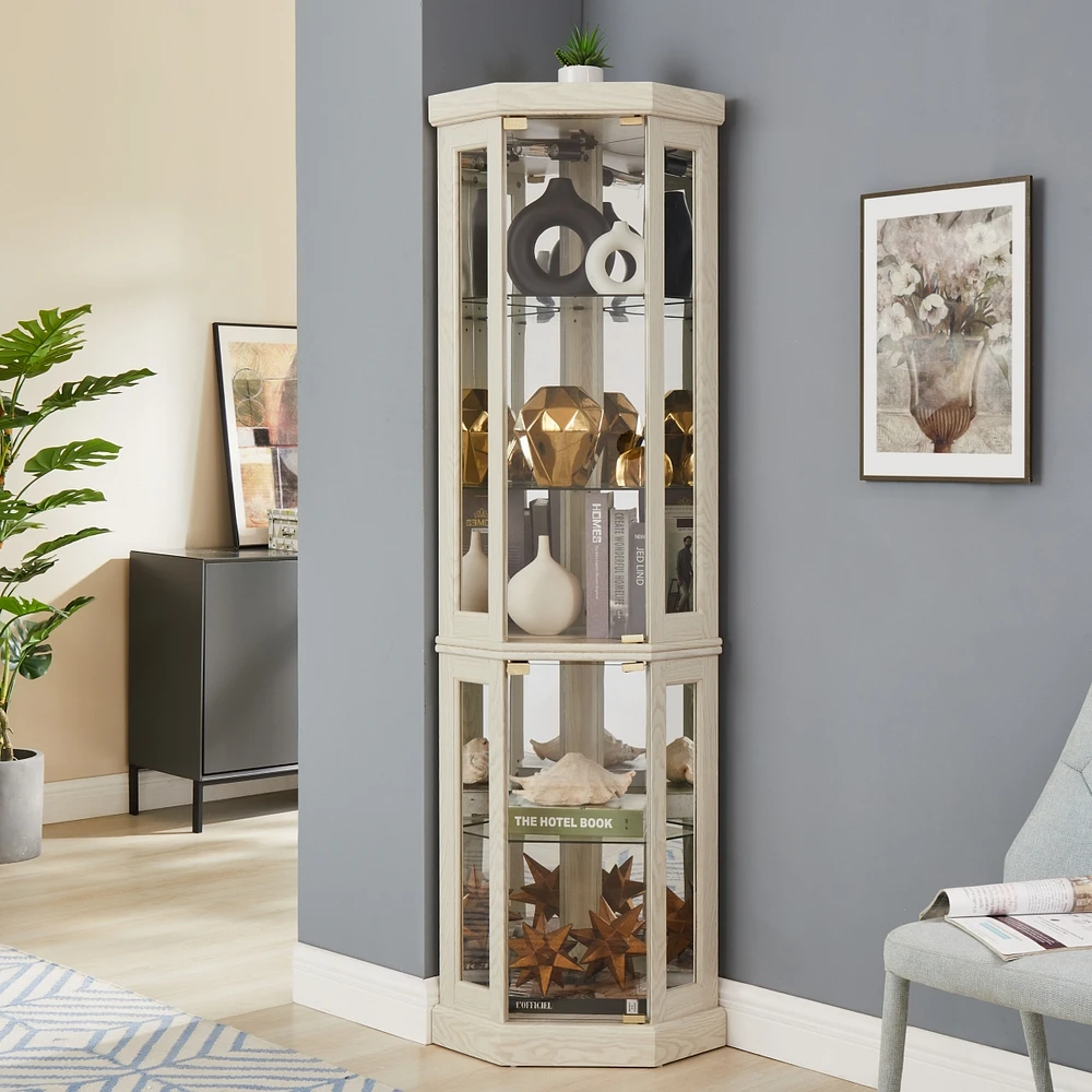 Streamdale Furniture Lighted Corner Curio Cabinet for Display and Storage