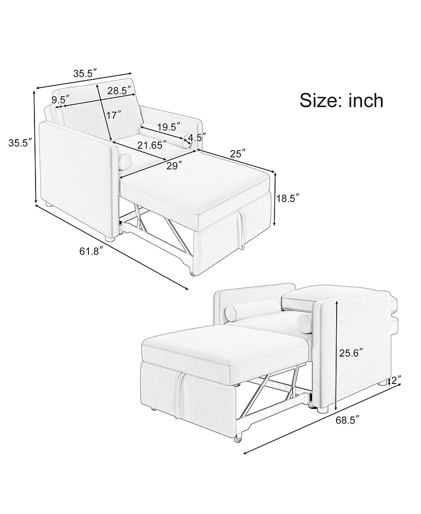 Streamdale Furniture 3-in-1 Convertible Sleeper Lounger for Living Spaces