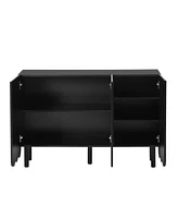 Streamdale Furniture Black Cream Style Minimalist Shoe Cabinet with Wave Doors