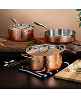 BergHOFF Vintage 5pc Tri-Ply Copper Cookware Set with Lids, Hammered