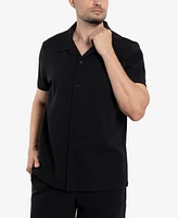 Spring + Mercer Men's Camp Collar Short Sleeve Textured Button-Up Shirt
