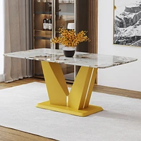 Streamdale Furniture Modern Rectangular Dining Table with Marble-Like Top and Gold Legs