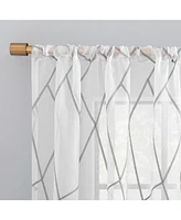 Azlan Geometric Embroidery Sheer Rod Pocket Curtain Panel