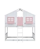 Streamdale Furniture Twin Loft House Bunk Bed with Roof and Accessories