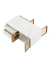 Streamdale Furniture White Coffee Table with Storage, Gold Legs, Led Lighting (47.2")