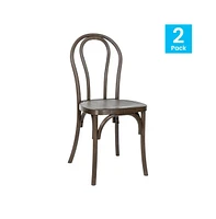 Emma+Oliver Hensler Set Of 2 Weather-Resistant Wood Look Resin Thonet Chairs For Indoor/Outdoor Use