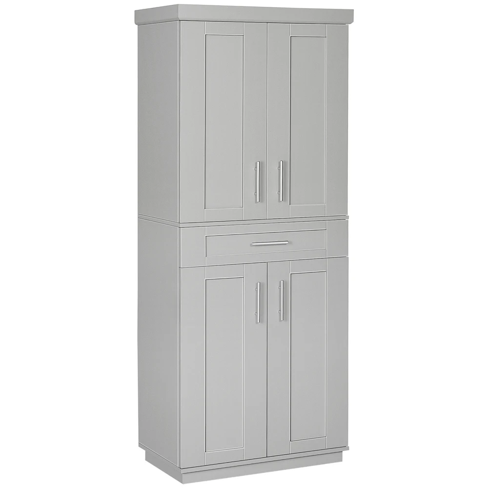 Simplie Fun Modern Pantry Cabinet with Doors, Drawer, Adjustable Shelves, Grey