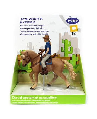 Papo Wild West Horse and Cow Girl Toy Figure by