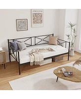 Gymax Metal Daybed Frame Twin Size Mattress Foundation w/ Metal Slat Support Black