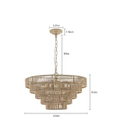 Streamdale Furniture Woven Bohemian Rattan Pendant Light with 5-Tier Chandelier