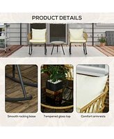 Cream White 3-Piece Rattan Bistro Set with Rocking Chairs
