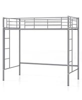 Gymax Twin Metal Loft Bed Frame w/ 2 Ladders Full-length Guardrail Space-Saving Silver