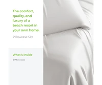 Cariloha Retreat 2-Piece Sateen Pillowcase Set | White |Standard | Lyocell Material | Breathable, Corner Straps, Extra soft & Cooling