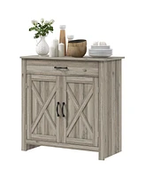 Homcom Farmhouse Sideboard Buffet Cabinet with Barn Doors and Drawer