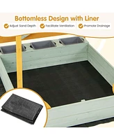 Costway Kids Sandbox with Sand Wall Detachable Canopy Bottom Liner Water Bucket Outdoor