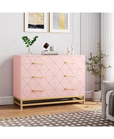 gaomon Dresser for Bedroom with 6 Drawer Double Dressers, Modern Wooden Dresser Chest, Beside Table for Closet, Nursery, Living Room, Pink_15.8 x 39.4