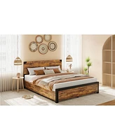 gaomon Queen Bed Frame with 4 Drawers, Storage, Metal Platform Wood Headboard, Noise Free, No Box Sprin