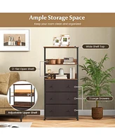 Skonyon Chest of Fabric Drawer with 3 Folding Fabric Drawers and Anti-tipping Devices-Brown