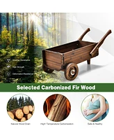 Sugift Wooden Wagon Planter Box with Wheels Handles and Drainage Hole-Rustic Brown