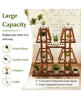 Sugift 5-Tier 10 Potted Wood Plant Stand for Multiple Plants