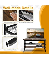 Sugift 3-tier Console Table Tv Stand with Mesh Storage Shelf-Rustic Brown