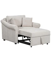 Chenille Convertible Sleep Chair, 3-in-1 Lounger to Bed