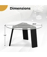 Skonyon 29.5 Inch Round Glass Coffee Table with Solid Rubber Wood Legs for Living Room Home Office Small Space-Black