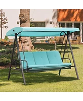 Aoodor 3-Person Outdoor Patio Swing Chair with Adjustable Canopy - Perfect for Patio, Garden-Blue