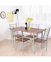 Skonyon 5 Pieces Wood Metal Dining Table Set with 4 Chairs