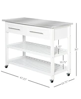 Simplie Fun Kitchen Island with Stainless Steel Top, Open Shelves, and Drawers, Gray