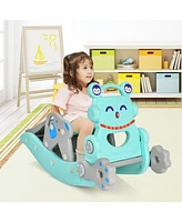 Vebreda 4-in-1 Rocking Horse and Slide Set for Kids-Blue