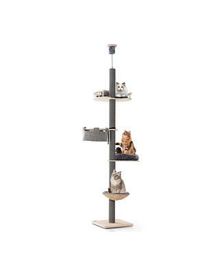 Skonyon Floor to Ceiling Cat Tree with 93 Inch-107 Inch Adjustable Height-Gray