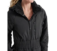 Dkny Women's Quilted Elastic-Waist Hooded Zipper Jacket