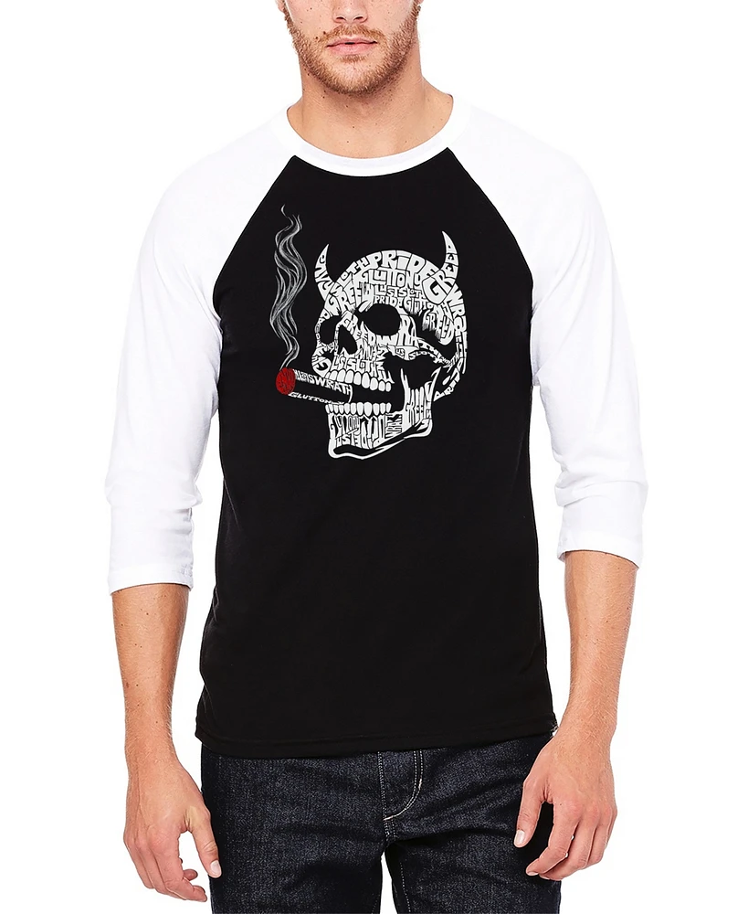 La Pop Art Men's 7 Deadly Sins Skull Raglan Baseball Word T-Shirt