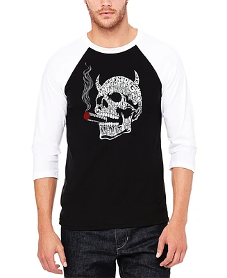 La Pop Art Men's 7 Deadly Sins Skull Raglan Baseball Word T-Shirt