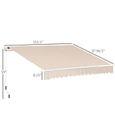 Streamdale Furniture 13' Retractable Patio Awning, Uv/Water-Resistant, Beige Stripes