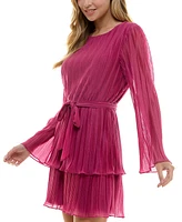 City Studios Juniors' Pleated Bell-Sleeve Dress