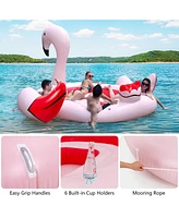 Sugift 6 People Inflatable Flamingo Floating Island with 6 Cup Holders for Pool and River