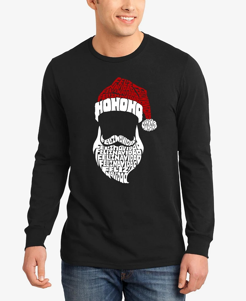 La Pop Art Men's Feliz Navidad Santa Claus Word Long Sleeve T-Shirt