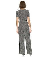 Tommy Hilfiger Women's Mixed-Media Belted Jumpsuit