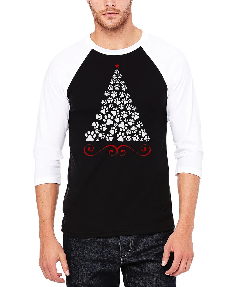 La Pop Art Men's Paw Christmas Tree Raglan Baseball Word T-Shirt