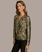 Donna Karan New York Women's Metallic Faux-Wrap Top