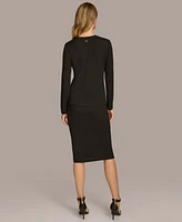 Donna Karan New York Womens Metallic Print Long Sleeve Top Pencil Skirt